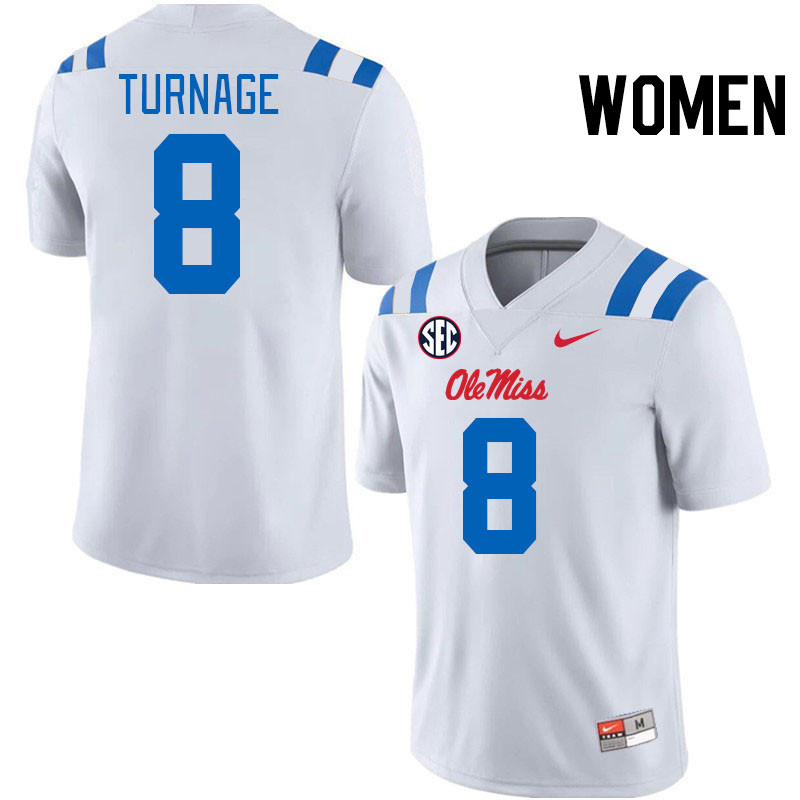 Women #8 Brandon Turnage Ole Miss Rebels 2024 New Uniforms College Football Jerseys Stitched-White